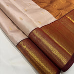 Load image into Gallery viewer, Pastel Beige &amp; Garnet Red 2gm Zari Korvai Bridal Elegance Kanchipuram Handloom Silk Saree SS25478
