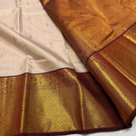 Load image into Gallery viewer, Pastel Beige &amp; Garnet Red 2gm Zari Korvai Bridal Elegance Kanchipuram Handloom Silk Saree SS25478
