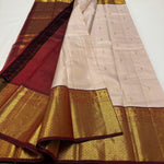 Load image into Gallery viewer, Pastel Beige &amp; Garnet Red 2gm Zari Korvai Bridal Elegance Kanchipuram Handloom Silk Saree SS25478
