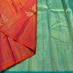 Load image into Gallery viewer, Classic Apricot Orange &amp; Turquoise Green Elegance Kanchipuram Handloom Silk Saree SS25477
