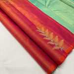 Load image into Gallery viewer, Classic Apricot Orange &amp; Turquoise Green Elegance Kanchipuram Handloom Silk Saree SS25477
