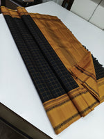 Load image into Gallery viewer, Classic Charcoal Black &amp; Mustard 2gm Zari Elegance Kanchipuram Handloom Silk Saree SS25480
