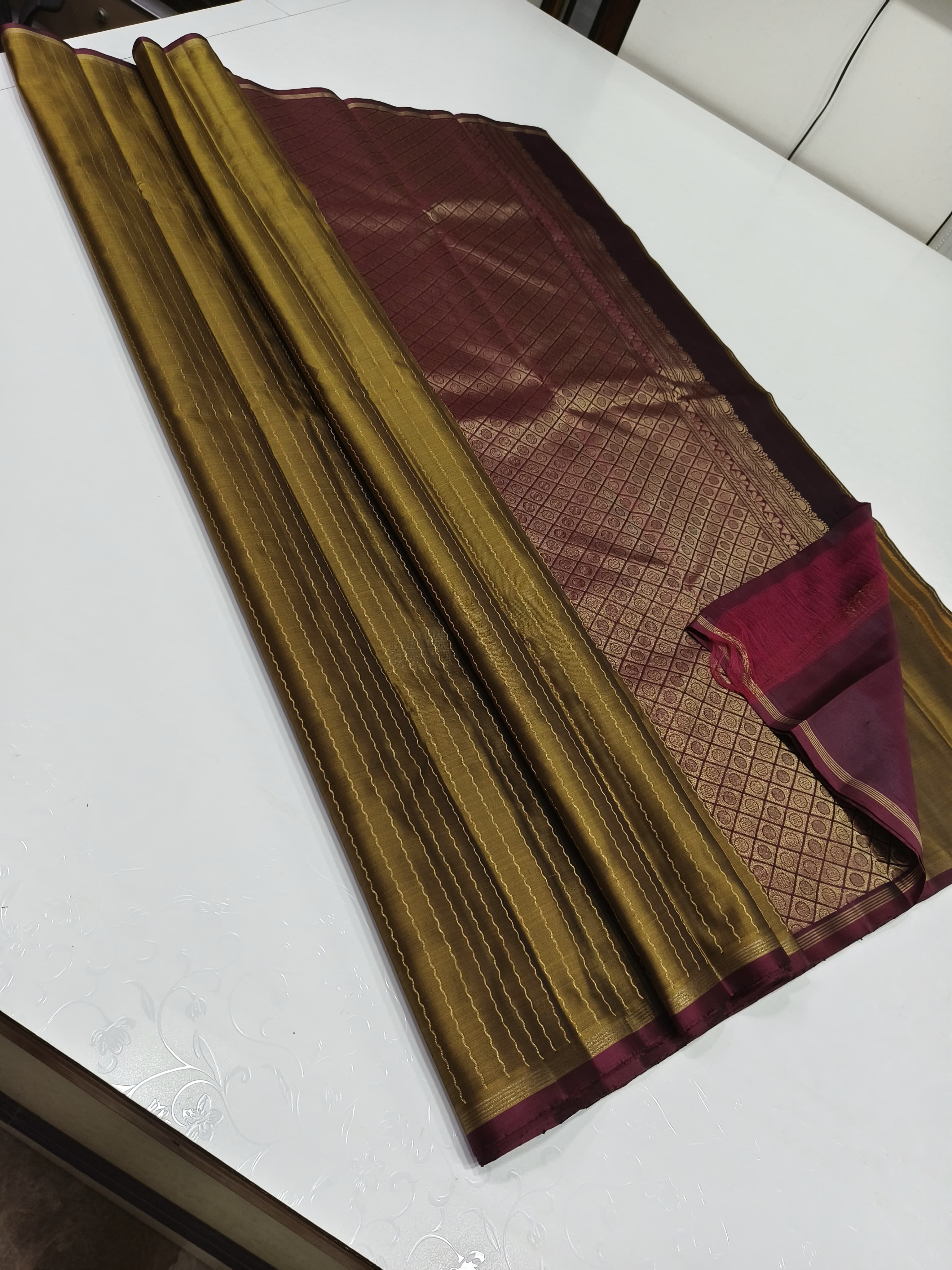 Classic Mustard & Barn Red Elegance Kanchipuram Handloom Silk Saree SS25476