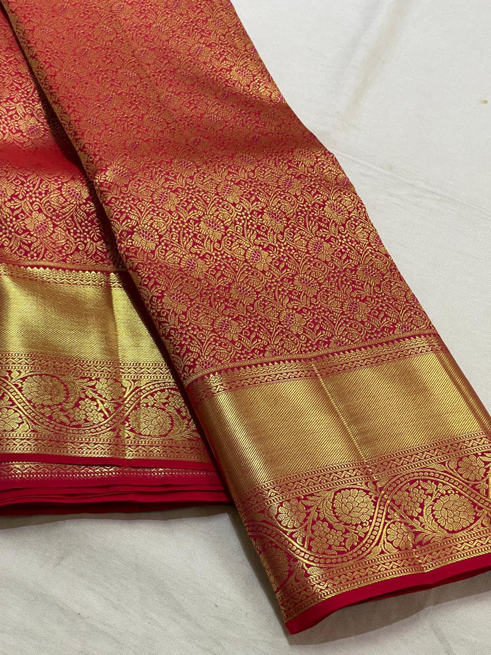 Classic Carmine Red 2gm Zari Bridal Elegance Kanchipuram Handloom Silk Saree SS25526