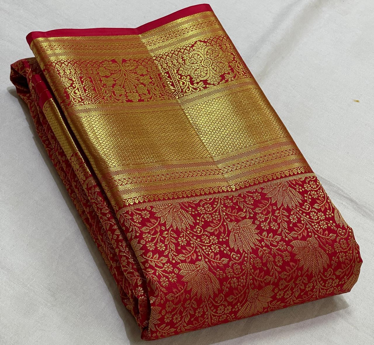 Classic Deep Pink 2gm Zari Bridal Elegance Kanchipuram Handloom Silk Saree SS25528