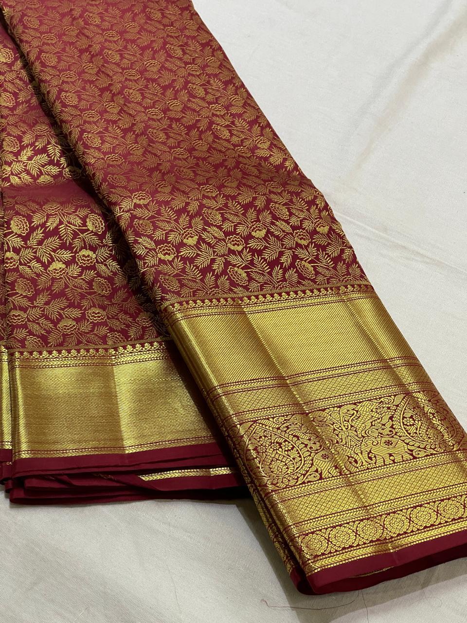 Classic Barn Red 2gm Zari Bridal Elegance Kanchipuram Handloom Silk Saree SS25532