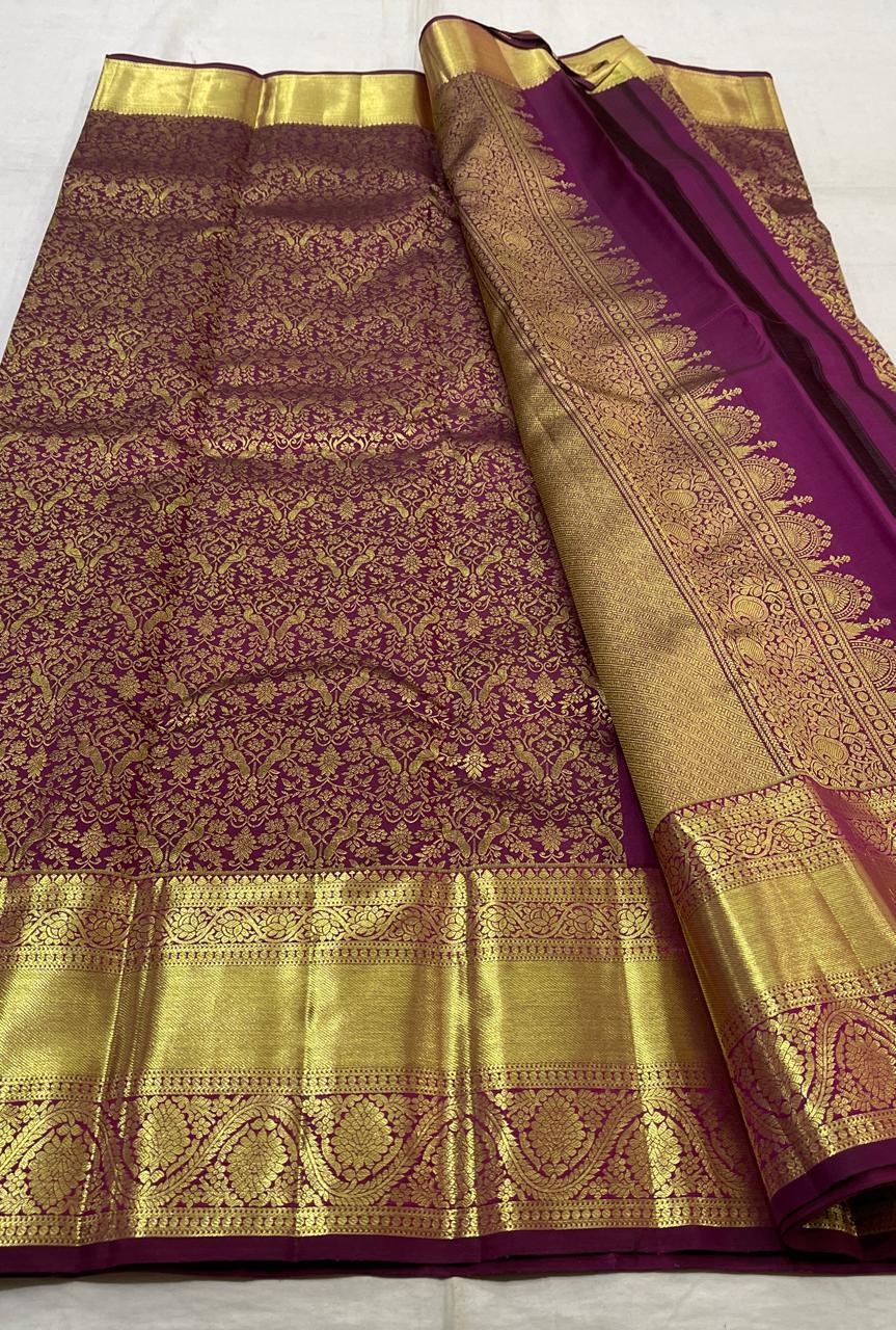 Classic Plum 2gm Zari Bridal Elegance Kanchipuram Handloom Silk Saree SS25529