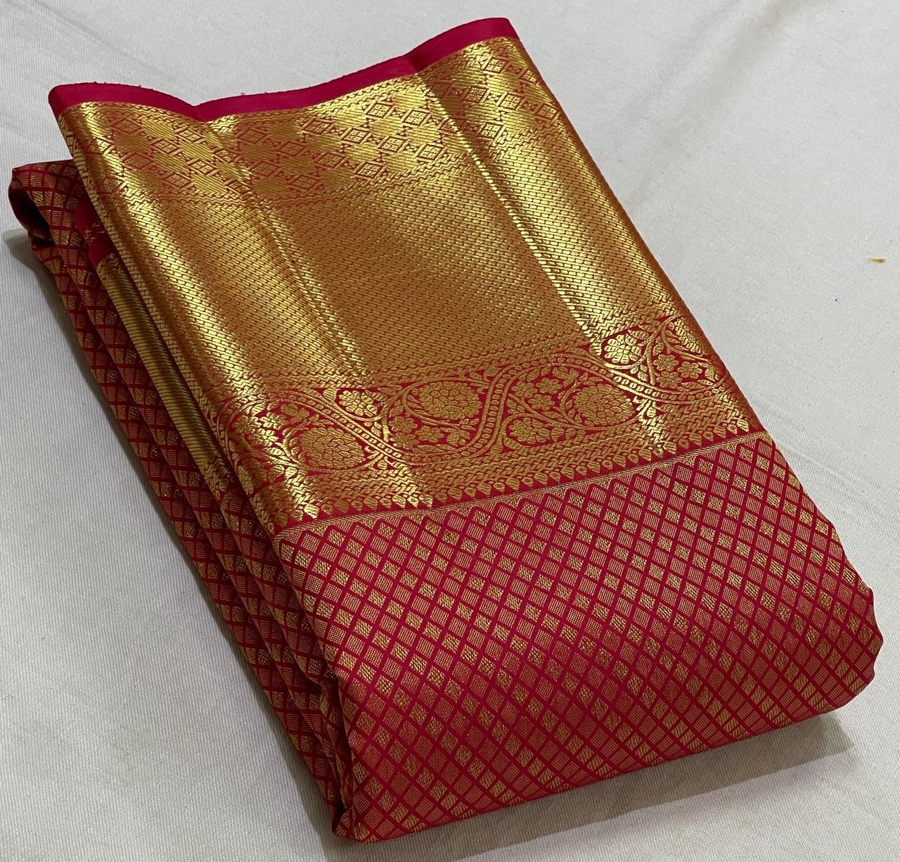 Classic Dark Pink 2gm Zari Bridal Elegance Kanchipuram Handloom Silk Saree SS25530