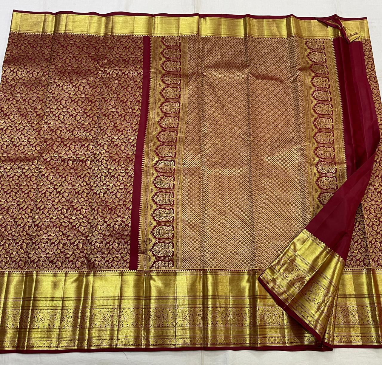 Classic Barn Red 2gm Zari Bridal Elegance Kanchipuram Handloom Silk Saree SS25532