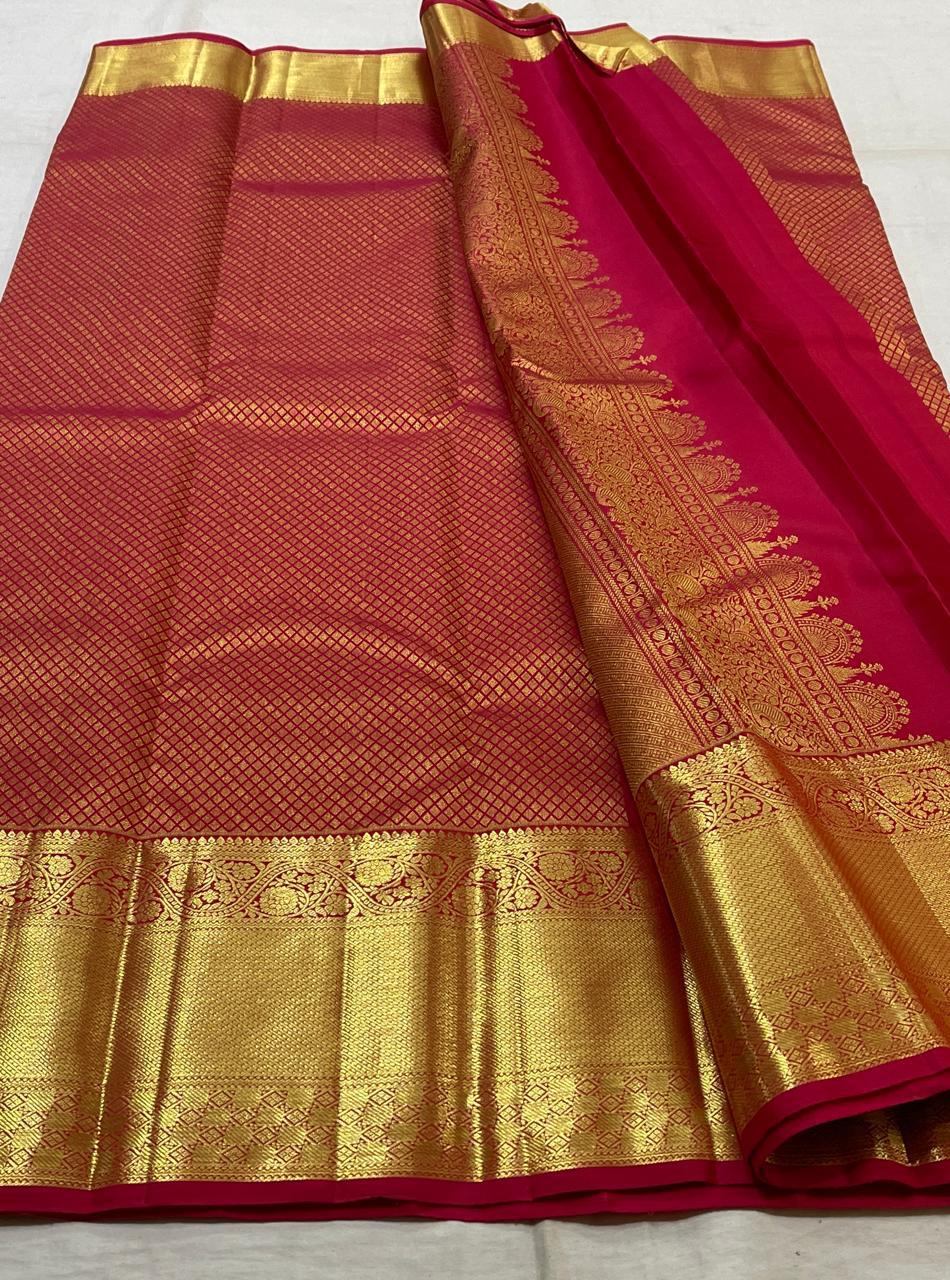 Classic Dark Pink 2gm Zari Bridal Elegance Kanchipuram Handloom Silk Saree SS25530