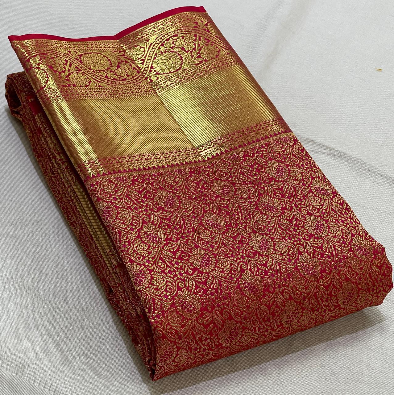 Classic Carmine Red 2gm Zari Bridal Elegance Kanchipuram Handloom Silk Saree SS25526