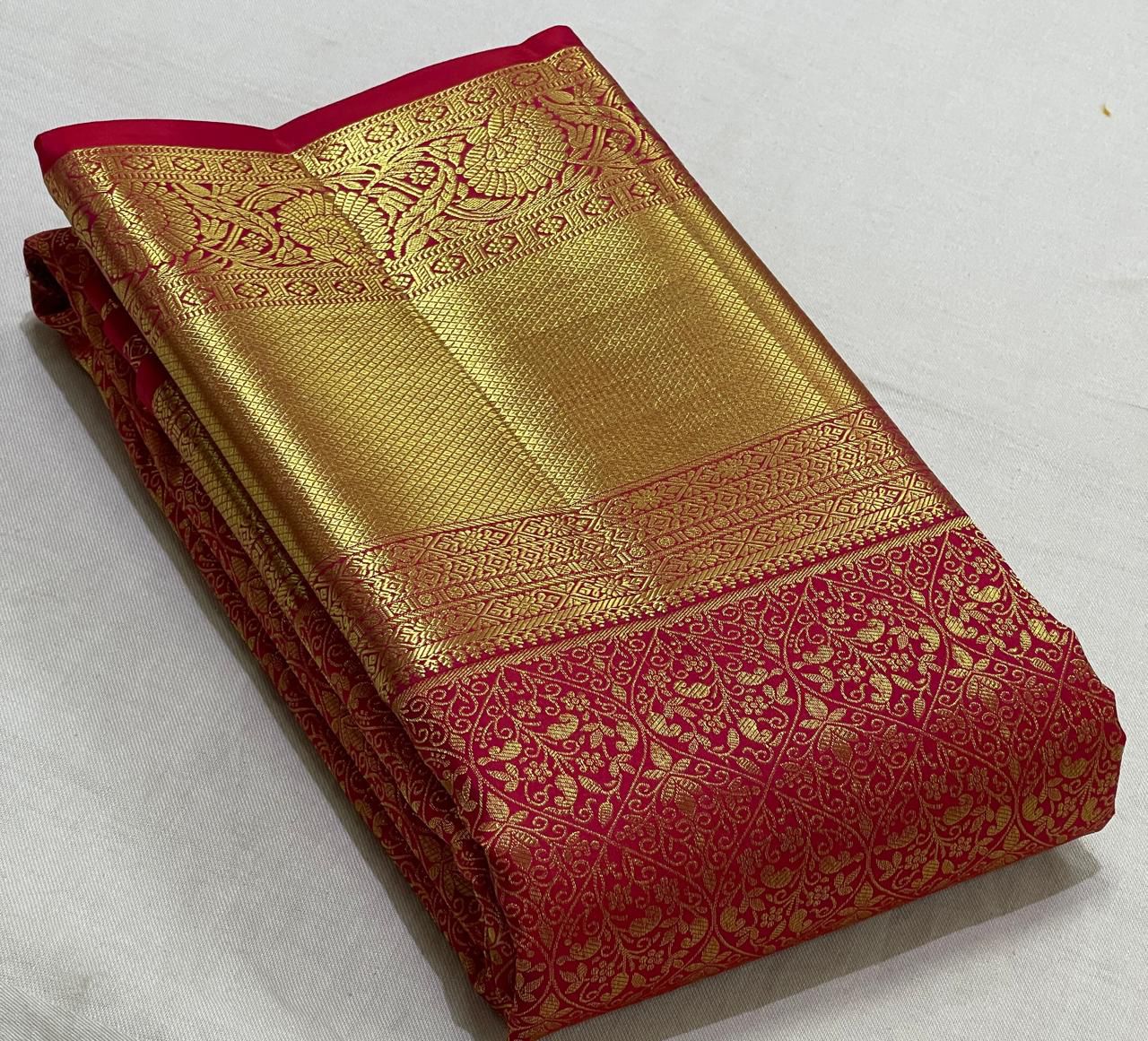 Classic Carmine Red 2gm Zari Bridal Elegance Kanchipuram Handloom Silk Saree SS25527