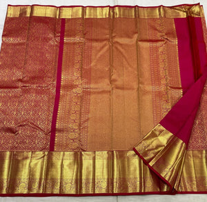 Classic Carmine Red 2gm Zari Bridal Elegance Kanchipuram Handloom Silk Saree SS25527