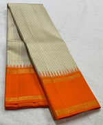 Load image into Gallery viewer, Classic Cream &amp; Orange 2gm Zari Kanchipuram Handloom Silk Saree SS25525
