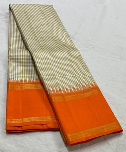 Classic Cream & Orange 2gm Zari Kanchipuram Handloom Silk Saree SS25525