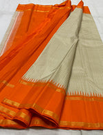 Load image into Gallery viewer, Classic Cream &amp; Orange 2gm Zari Kanchipuram Handloom Silk Saree SS25525

