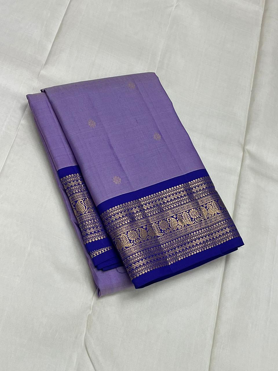 Classic Lavender & Royal Blue 2gm Zari Kanchipuram Handloom Silk Saree SS25524