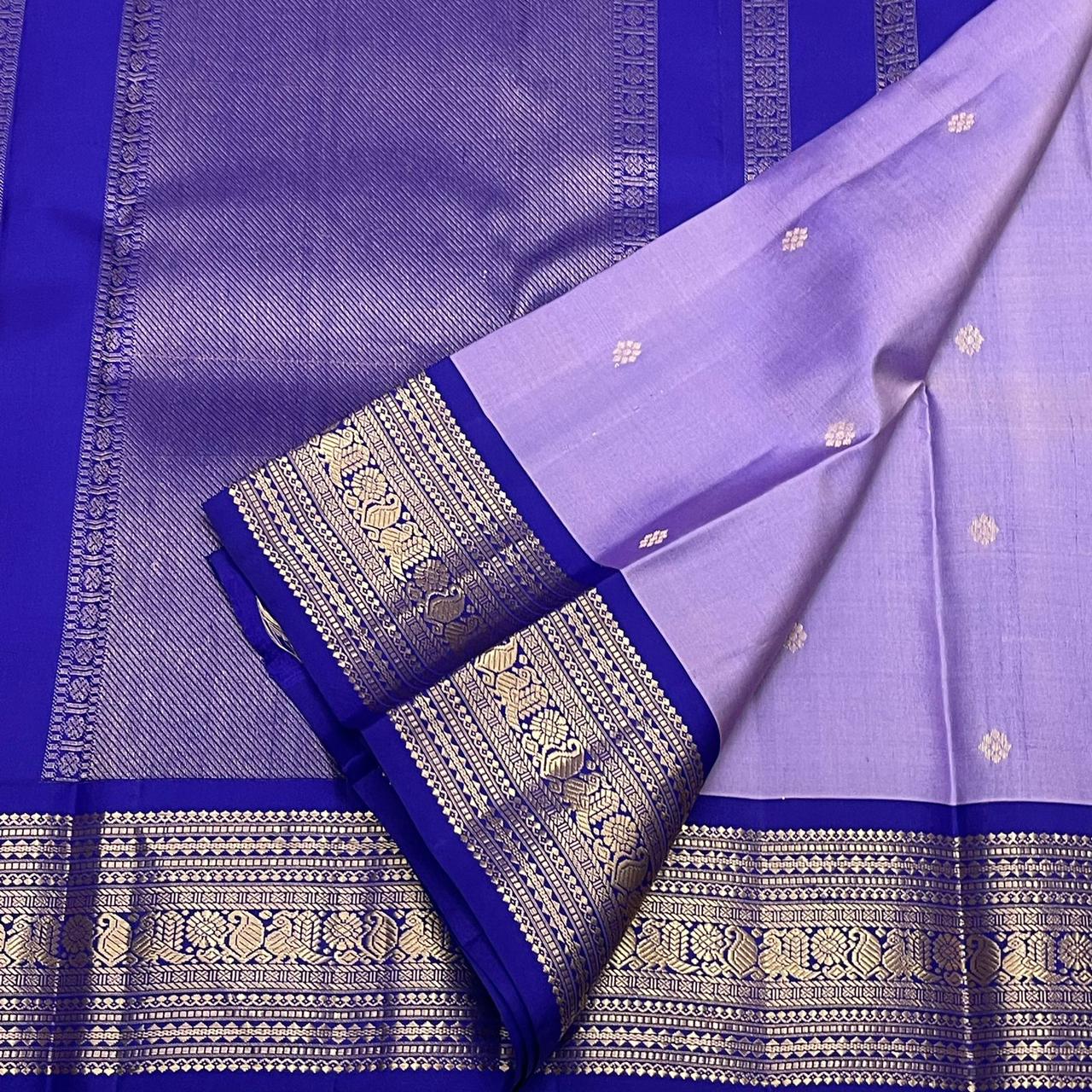 Classic Lavender & Royal Blue 2gm Zari Kanchipuram Handloom Silk Saree SS25524