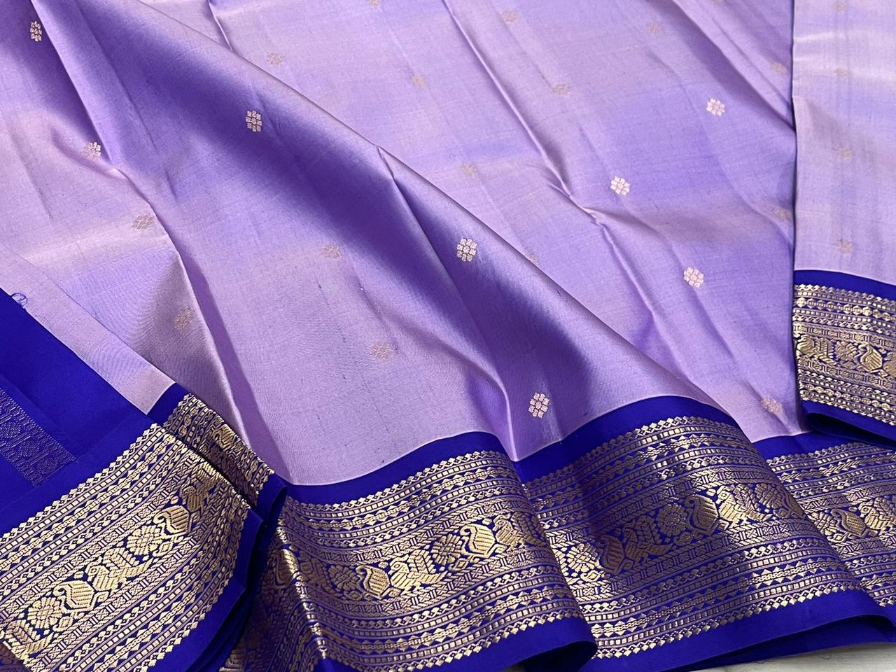 Classic Lavender & Royal Blue 2gm Zari Kanchipuram Handloom Silk Saree SS25524