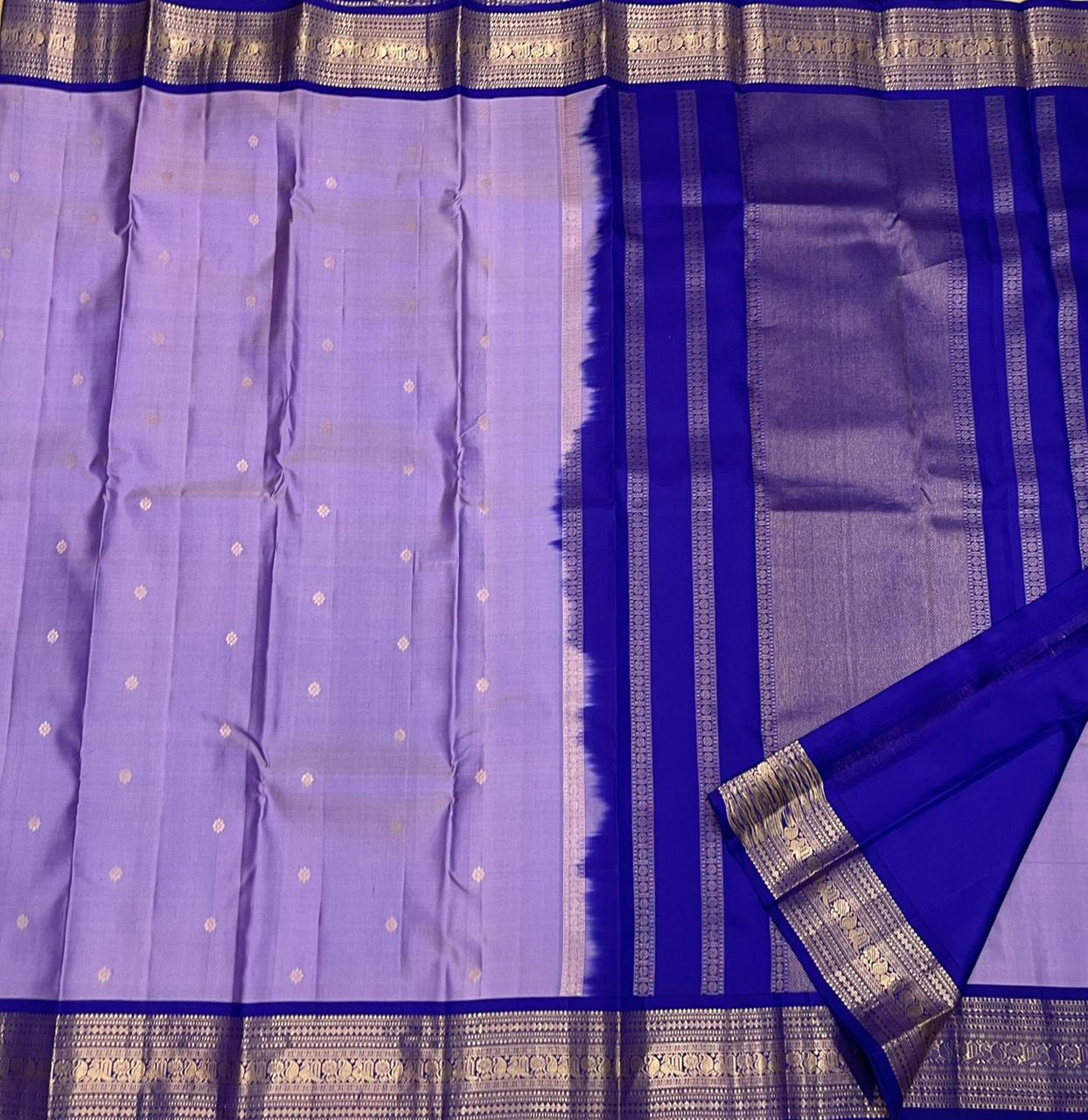 Classic Lavender & Royal Blue 2gm Zari Kanchipuram Handloom Silk Saree SS25524