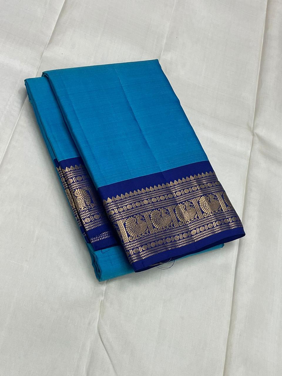 Classic Azure Blue & Navy Blue 2gm Zari Kanchipuram Handloom Silk Saree SS25523