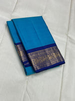 Load image into Gallery viewer, Classic Azure Blue &amp; Navy Blue 2gm Zari Kanchipuram Handloom Silk Saree SS25523
