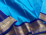 Load image into Gallery viewer, Classic Azure Blue &amp; Navy Blue 2gm Zari Kanchipuram Handloom Silk Saree SS25523
