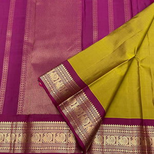 Classic Gold & Rhubarb Purple 2gm Zari Kanchipuram Handloom Silk Saree SS25522