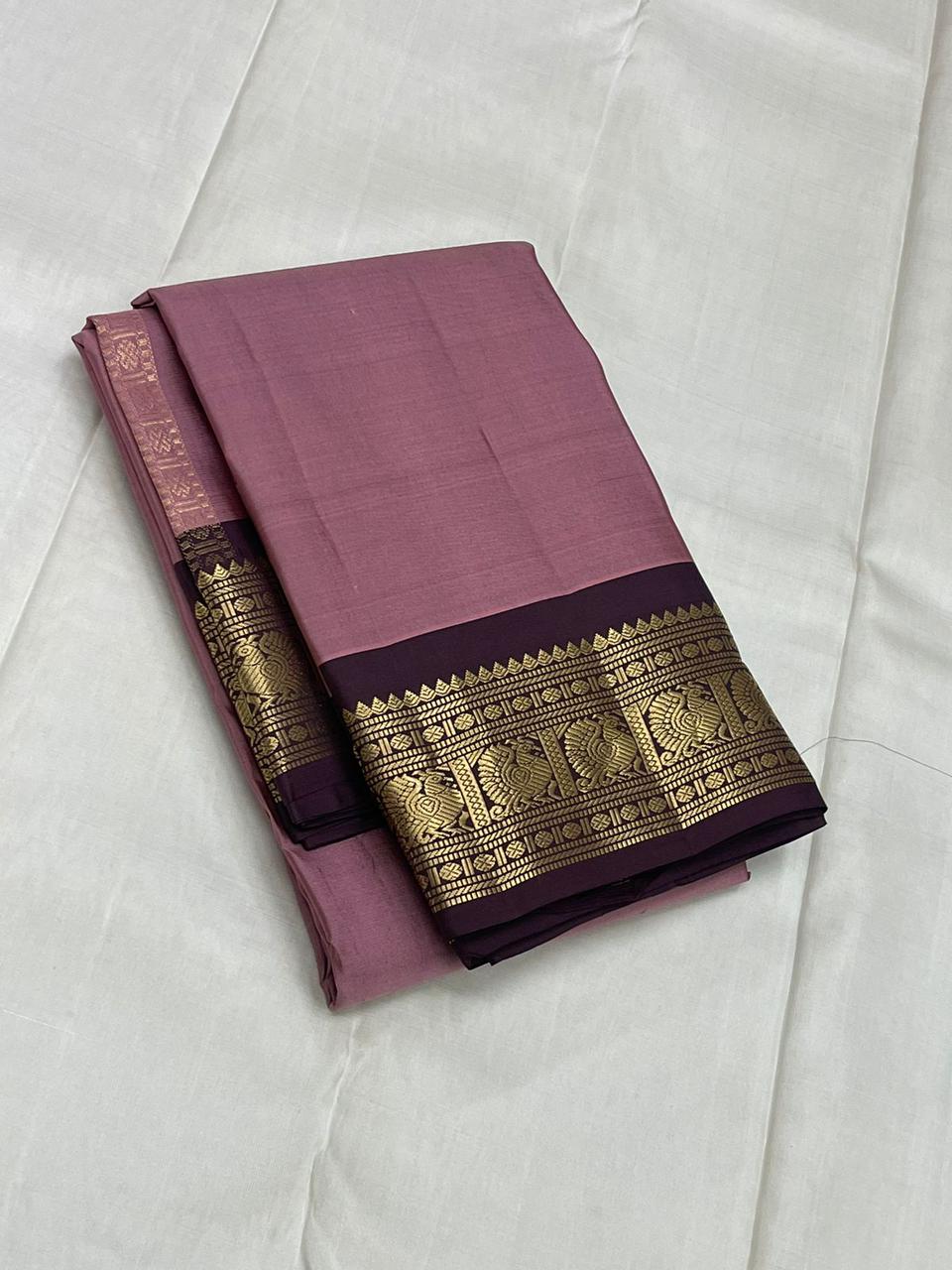 Classic Nude Pink & Plum 2gm Zari Kanchipuram Handloom Silk Saree SS25521