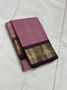 Classic Nude Pink & Plum 2gm Zari Kanchipuram Handloom Silk Saree SS25521