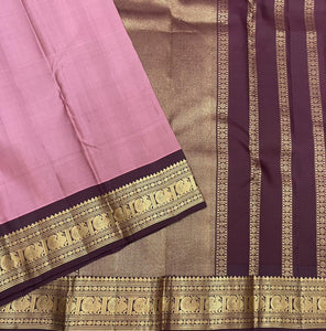 Classic Nude Pink & Plum 2gm Zari Kanchipuram Handloom Silk Saree SS25521