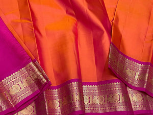 Classic Orange & Pink 2gm Zari Kanchipuram Handloom Silk Saree SS25520