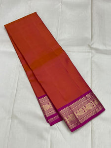 Classic Orange & Pink 2gm Zari Kanchipuram Handloom Silk Saree SS25520