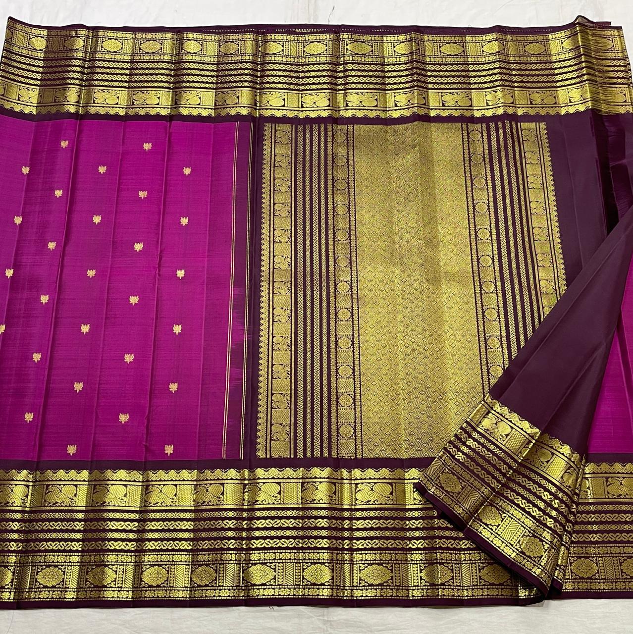 Classic Raisin Purple & Coffee Brown 2gm Zari Kanchipuram Handloom Silk Saree SS25519