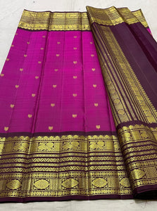 Classic Raisin Purple & Coffee Brown 2gm Zari Kanchipuram Handloom Silk Saree SS25519