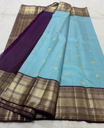 Load image into Gallery viewer, Classic Sky Blue &amp; Aubergine 2gm Zari Kanchipuram Handloom Silk Saree SS25509
