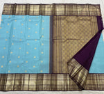 Load image into Gallery viewer, Classic Sky Blue &amp; Aubergine 2gm Zari Kanchipuram Handloom Silk Saree SS25509
