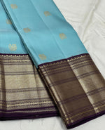 Load image into Gallery viewer, Classic Sky Blue &amp; Aubergine 2gm Zari Kanchipuram Handloom Silk Saree SS25509
