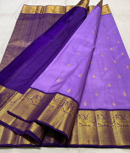 Classic Lavender & Violet 2gm Zari Kanchipuram Handloom Silk Saree SS25510