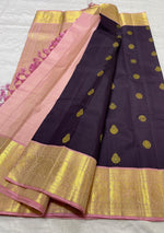 Load image into Gallery viewer, Dark Plum &amp; Baby Pink 2gm Zari Kanchipuram Handloom Silk Saree SS25511
