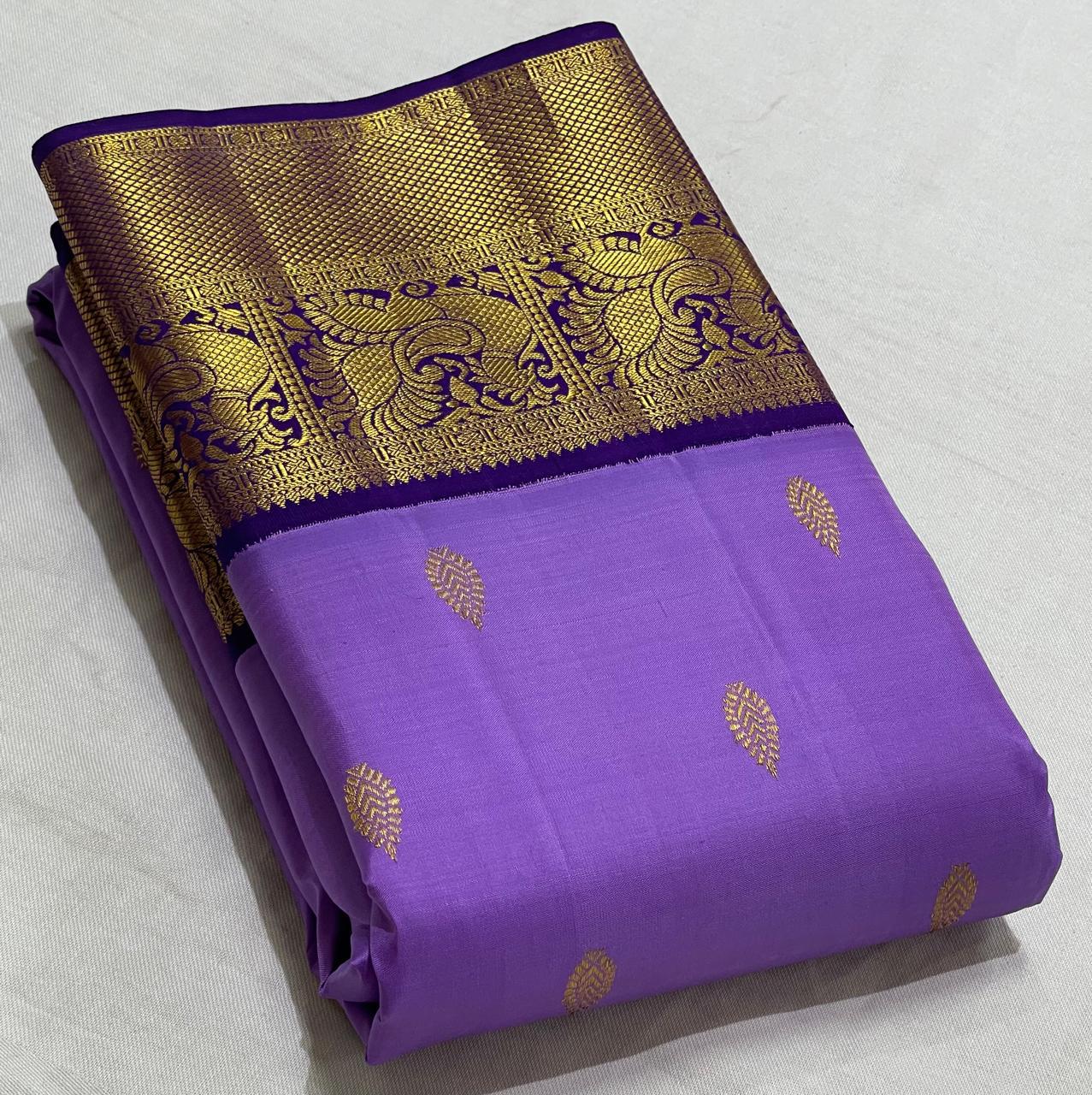 Classic Lavender & Violet 2gm Zari Kanchipuram Handloom Silk Saree SS25510