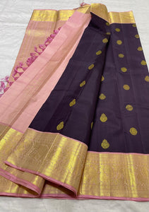Dark Plum & Baby Pink 2gm Zari Kanchipuram Handloom Silk Saree SS25511