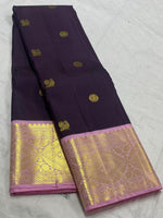 Load image into Gallery viewer, Dark Plum &amp; Baby Pink 2gm Zari Kanchipuram Handloom Silk Saree SS25512
