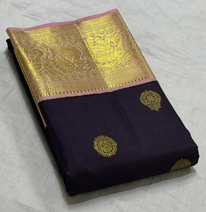 Dark Plum & Baby Pink 2gm Zari Kanchipuram Handloom Silk Saree SS25511