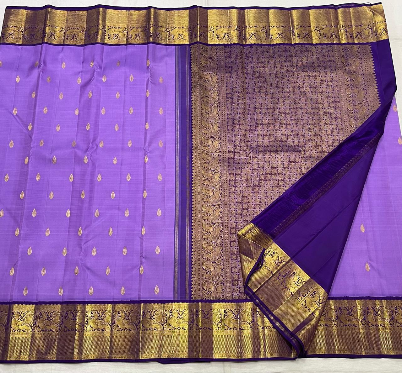 Classic Lavender & Violet 2gm Zari Kanchipuram Handloom Silk Saree SS25510
