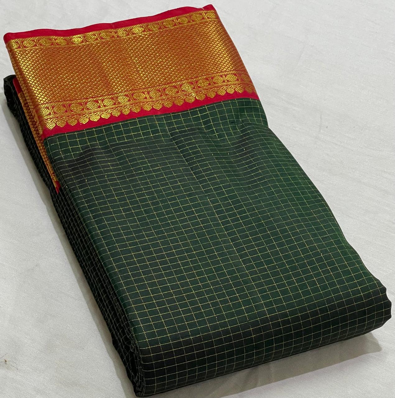 Classic Green & Red 2gm Zari Kanchipuram Handloom Silk Saree SS25514