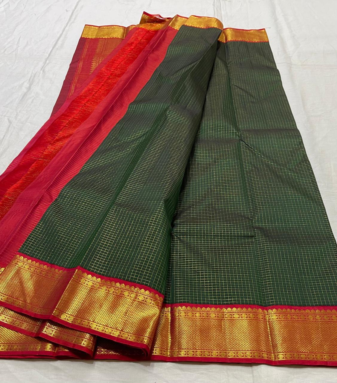 Classic Green & Red 2gm Zari Kanchipuram Handloom Silk Saree SS25514