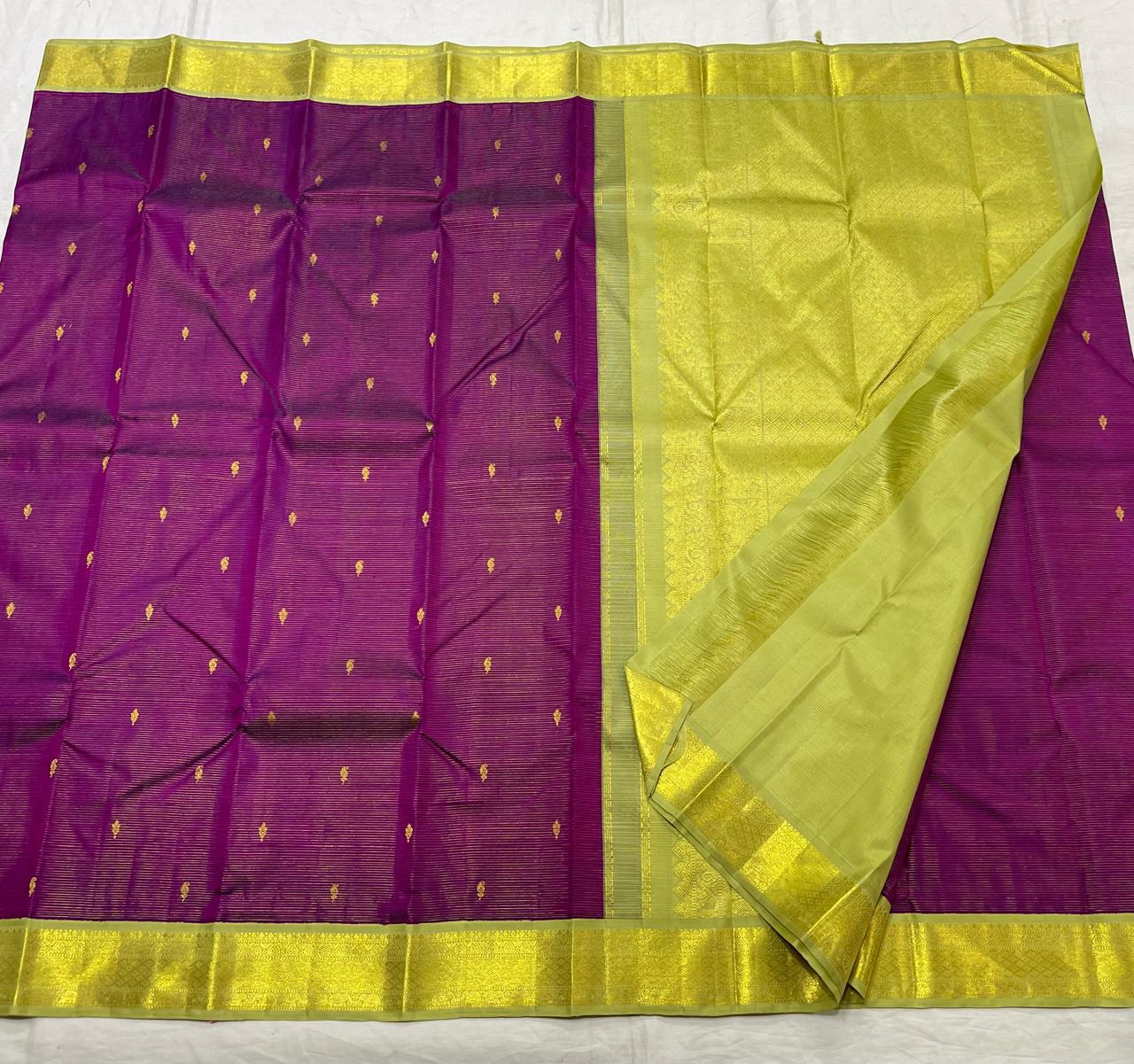 Classic Vadamalli & Pastel Green 2gm Zari Kanchipuram Handloom Silk Saree SS25515