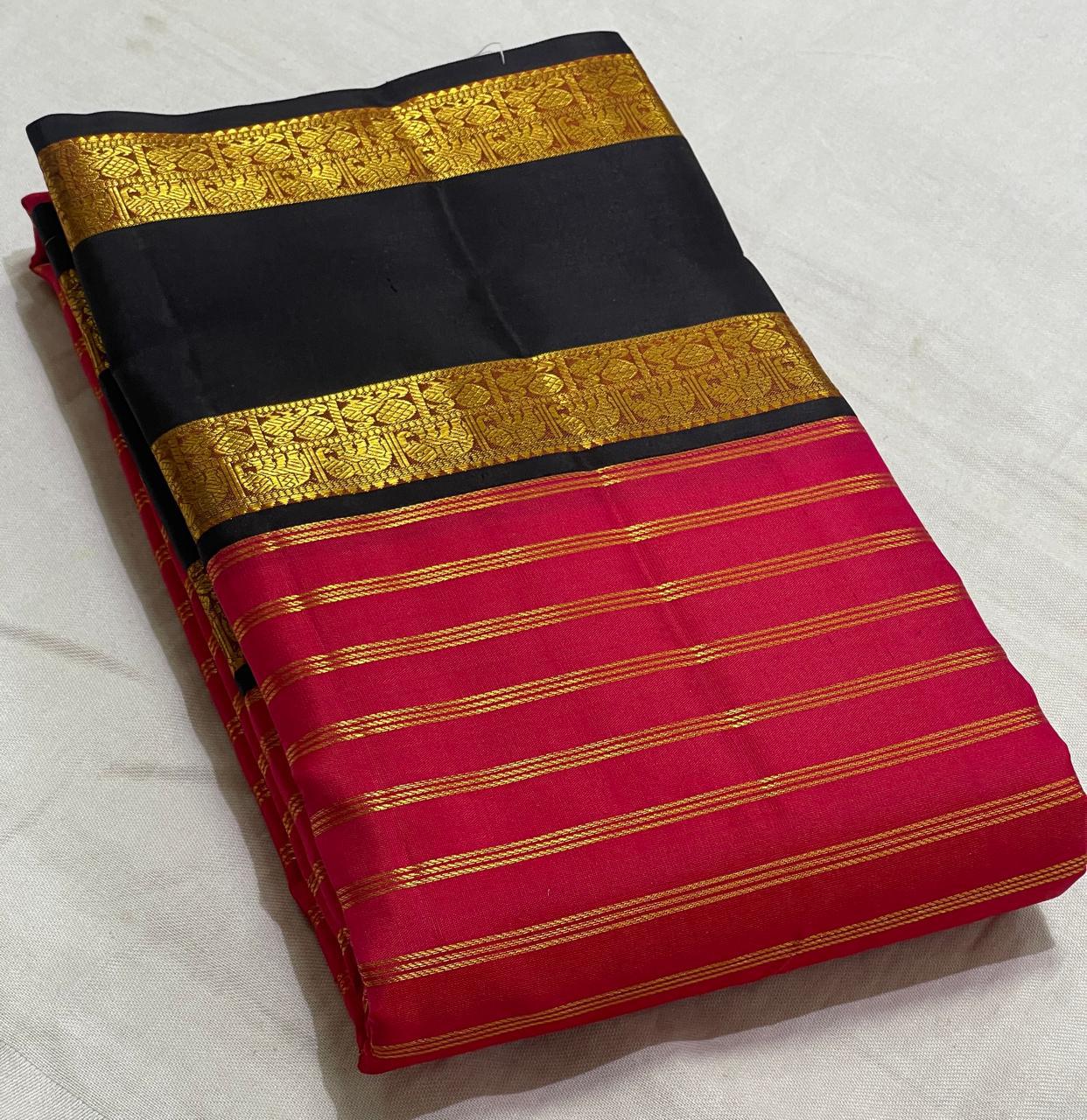 Classic Dark Pink & Black 2gm Zari Kanchipuram Handloom Silk Saree SS25516