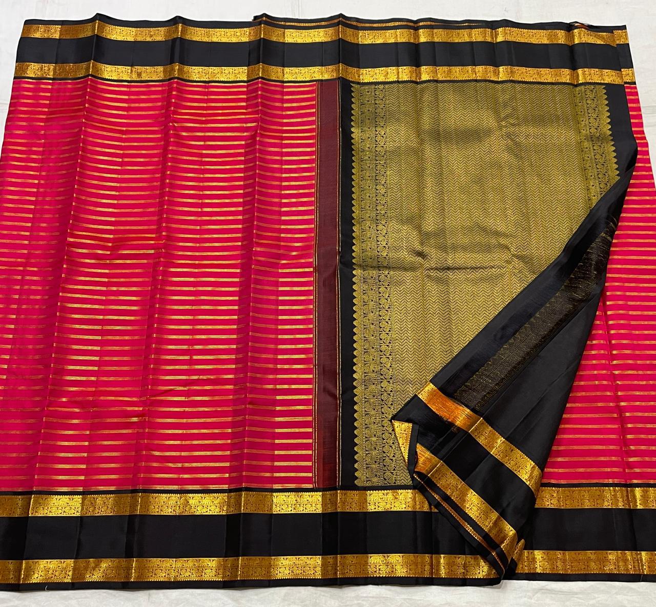 Classic Dark Pink & Black 2gm Zari Kanchipuram Handloom Silk Saree SS25516
